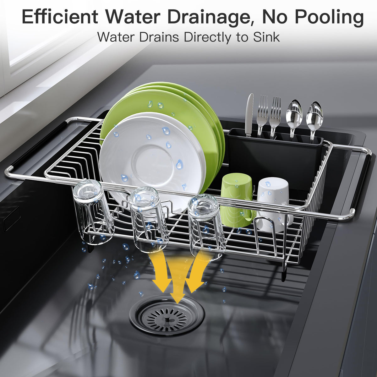 JASIWAY sturdy frame supports heavy loads up to 70 pounds in the sink.
