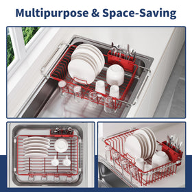 JASIWAY expandable dish rack over sink with adjustable bars for varied loads.