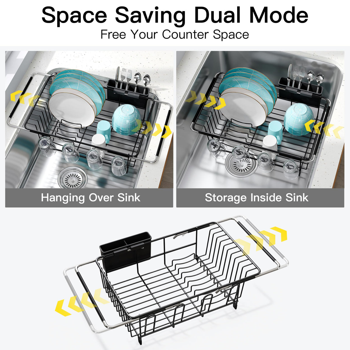 JASIWAY expandable dish rack fits various sinks, keeping countertops clutter-free during drying