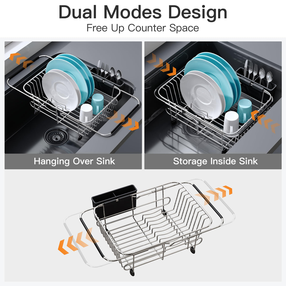 JASIWAY compact insink dish rack saves counter space in small kitchens.