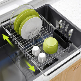 JASIWAY expandable over-sink dish rack saves space in small kitchens.