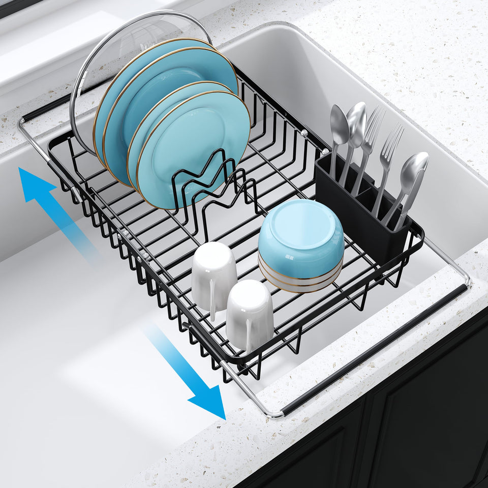 JASIWAY expandable over-sink dish rack for clutter-free countertops and direct drainage
