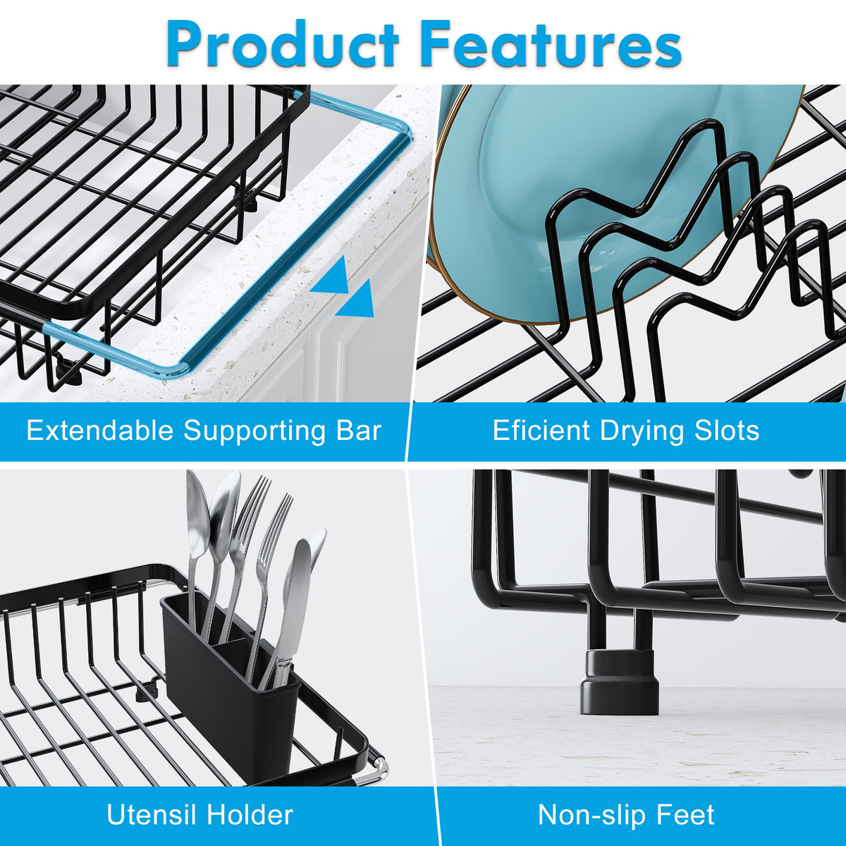 JASIWAY non-slip feet protect sinks while keeping the rack stable