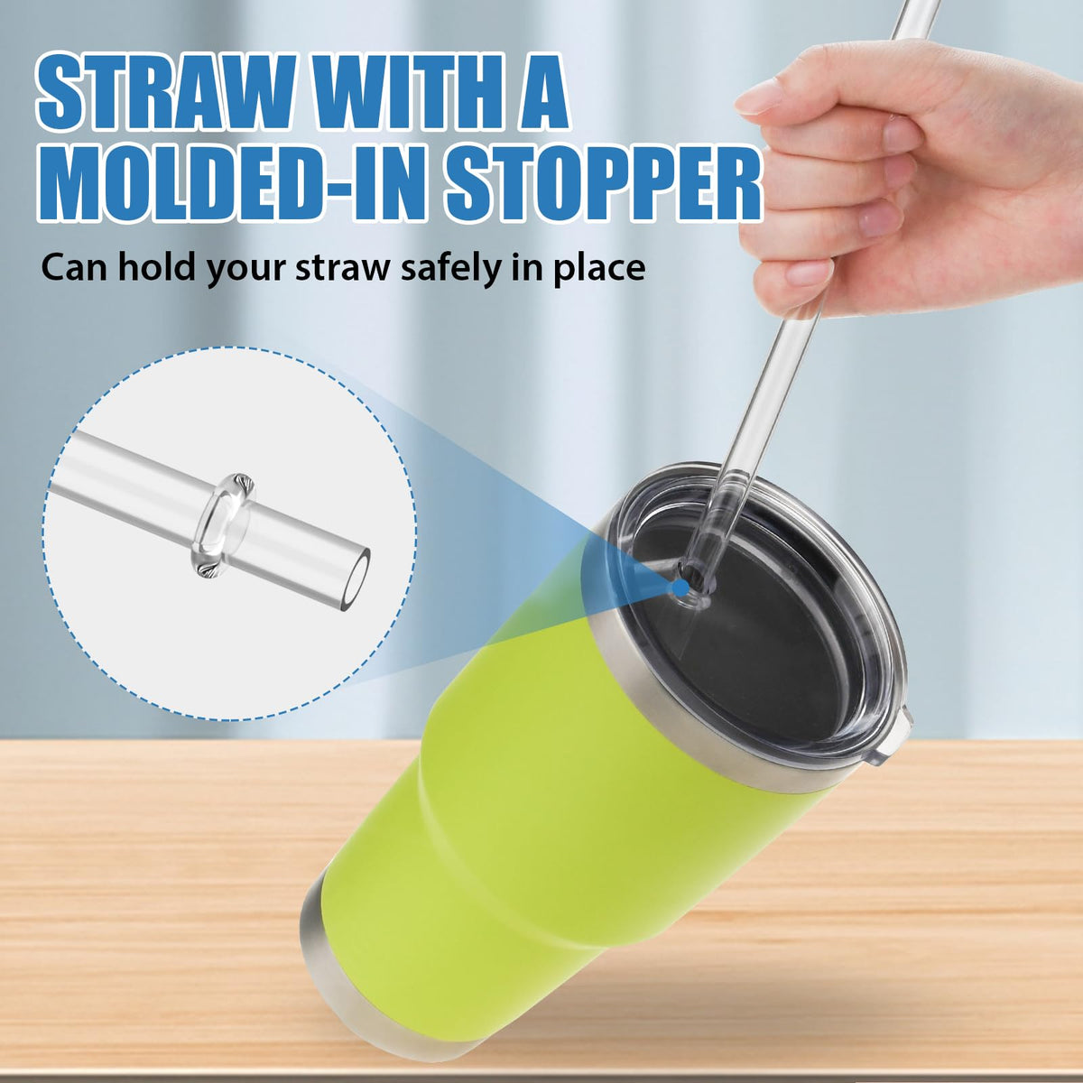 JaunniQir 30oz tumbler straw lid with secure stopper.
