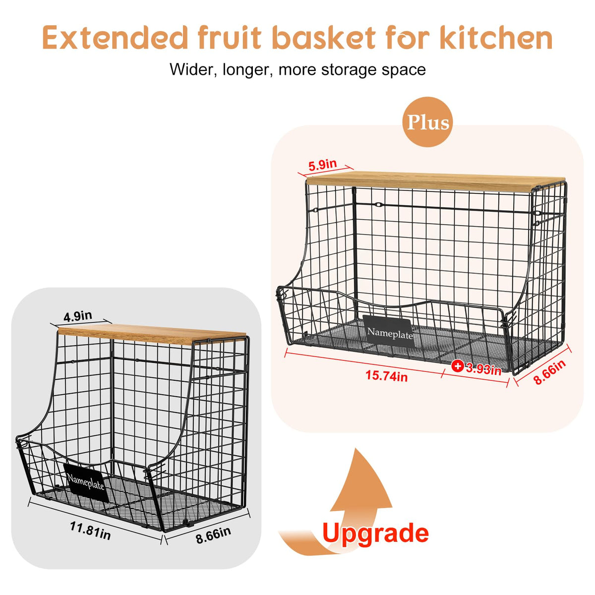 Jautokerdar wall-mounted fruit basket front view with sturdy iron construction