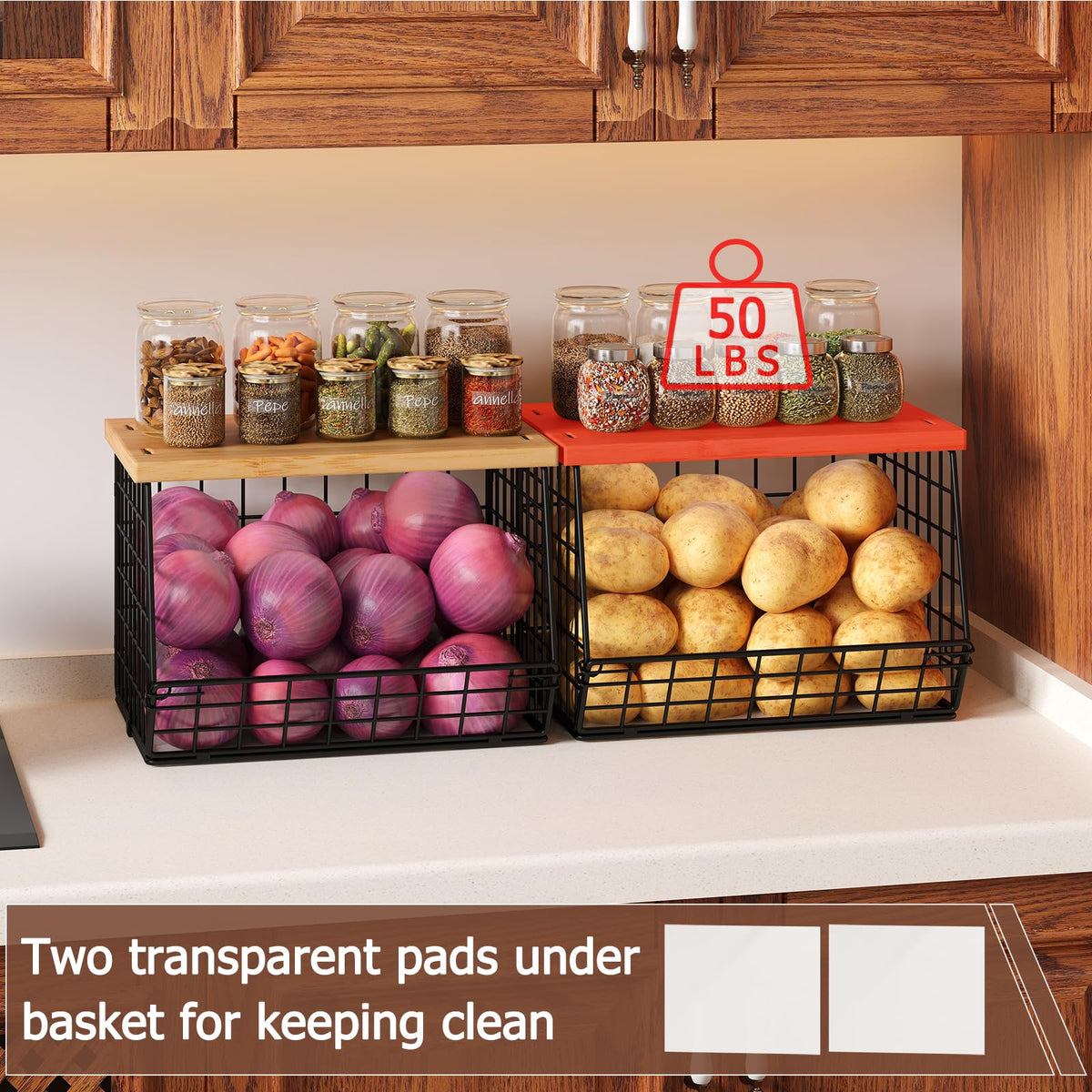 Jautokerdar wooden-top baskets with sturdy support for heavy produce