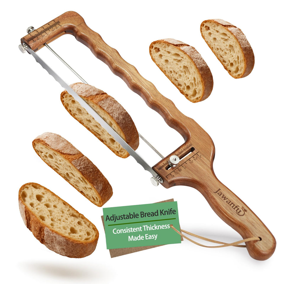 Jawanfu bread slicer overview with adjustable guide for precise slices