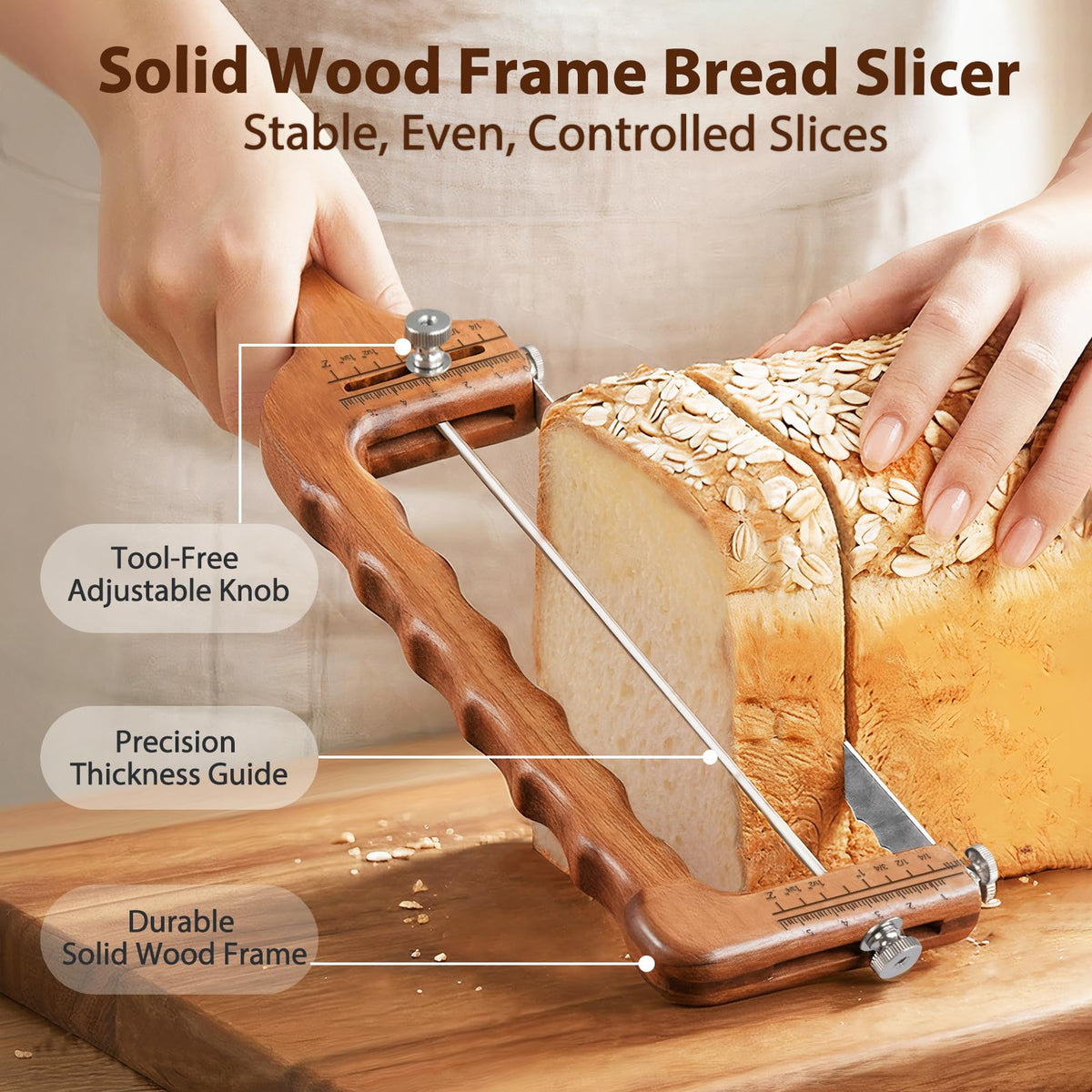 Jawanfu bread slicer thickness guide enabling consistent loaf cuts