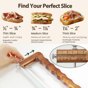 Jawanfu bread slicer close-up of serrated blade slicing sourdough crust cleanly