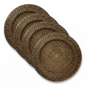 ChargeIt by Jay Import round brown rattan charger set for upscale events.