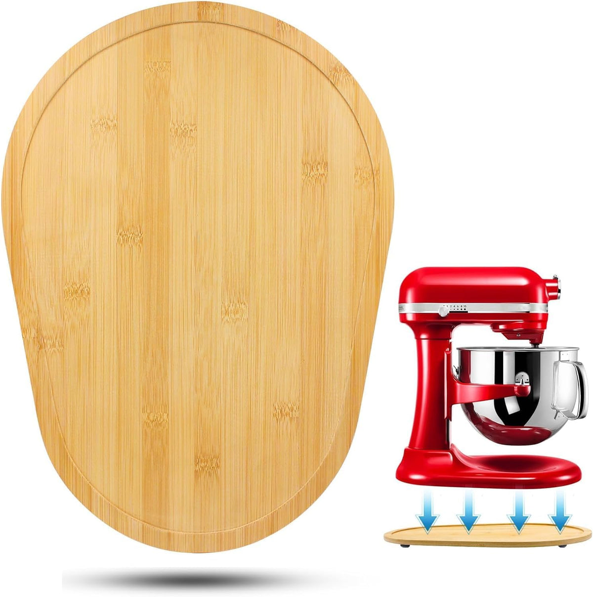 JAYOBGO Bamboo Slide Mat for KitchenAid 5-8 Qt — effortless mixer mobility.