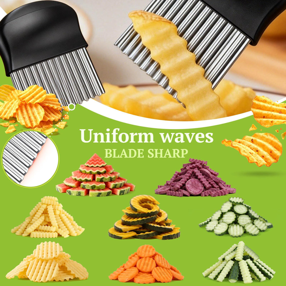 JAYVAR Crinkle Cutter slices vegetables and fruits evenly for a neat presentation