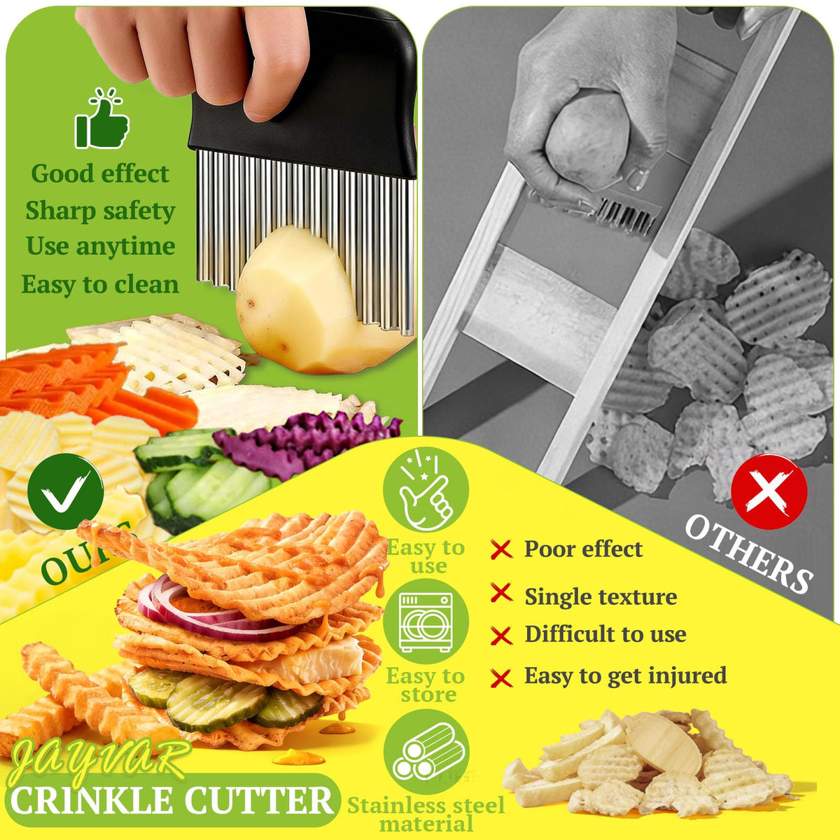 JAYVAR Crinkle Cutter creates waffle fries with uniform thickness