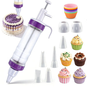 JAYVAR dessert decorating syringe set with 7 nozzles for versatile piping options.