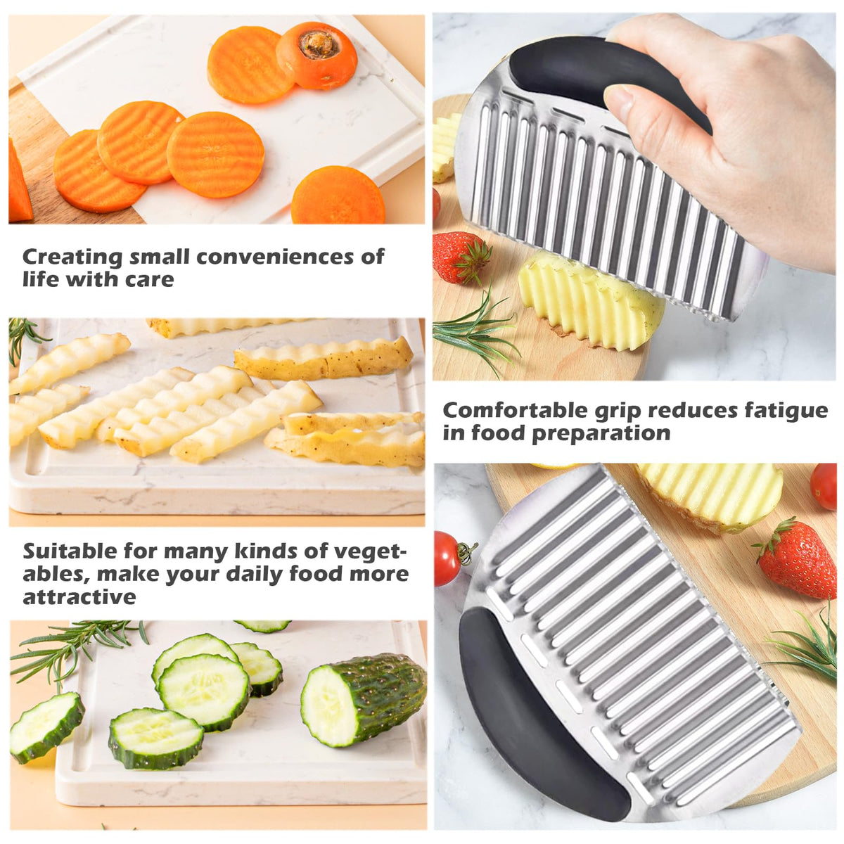 JAYVAR crinkle cutter ergonomic handle for easy, comfortable slicing.