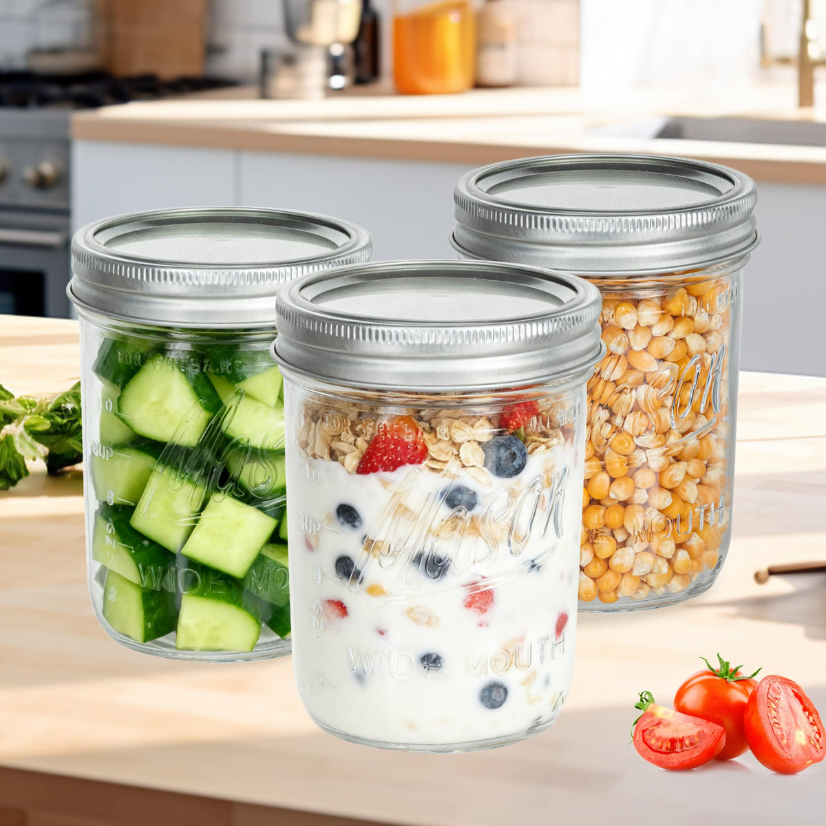 Jazb durable glass jar 16oz withstands hot and cold contents