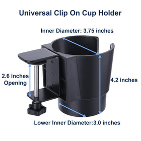 JAZBREY clip-on cup holder mounted on desk, reducing clutter.