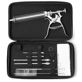 J&B Goods professional injector gun with case for organized BBQ prep.