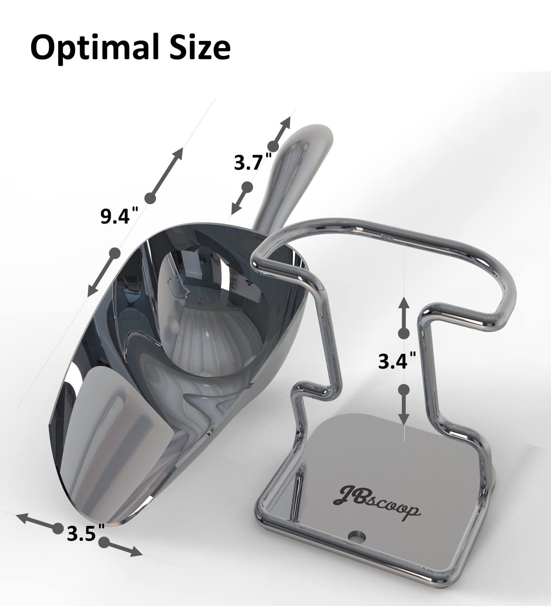 JBscoop stainless steel scoop stand for tidy storage.