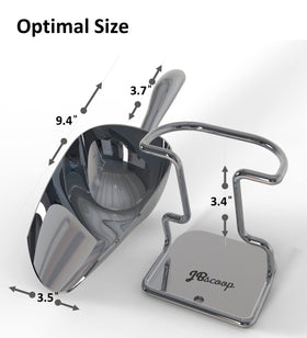 JBscoop stainless steel scoop stand for tidy storage.