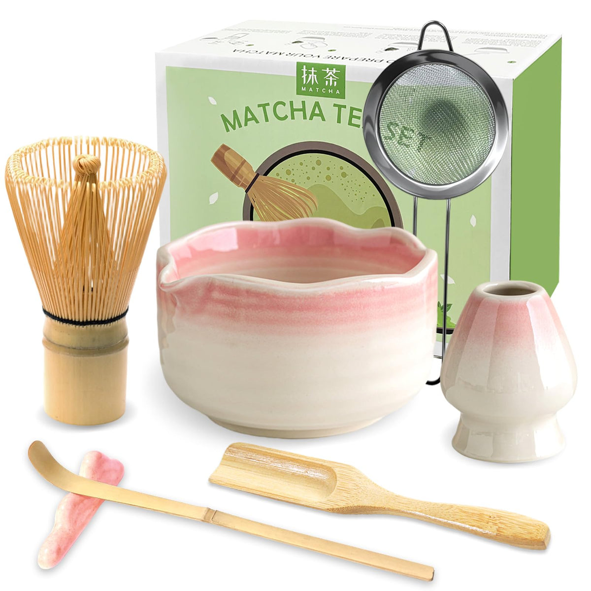JBER Matcha Whisk Set with ceramic bowl offers an all-in-one setup for authentic whisking at home.