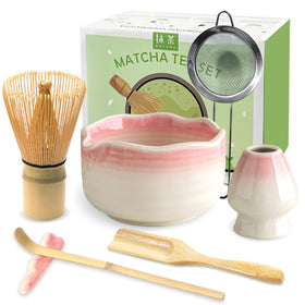 JBER Matcha Whisk Set with ceramic bowl offers an all-in-one setup for authentic whisking at home.