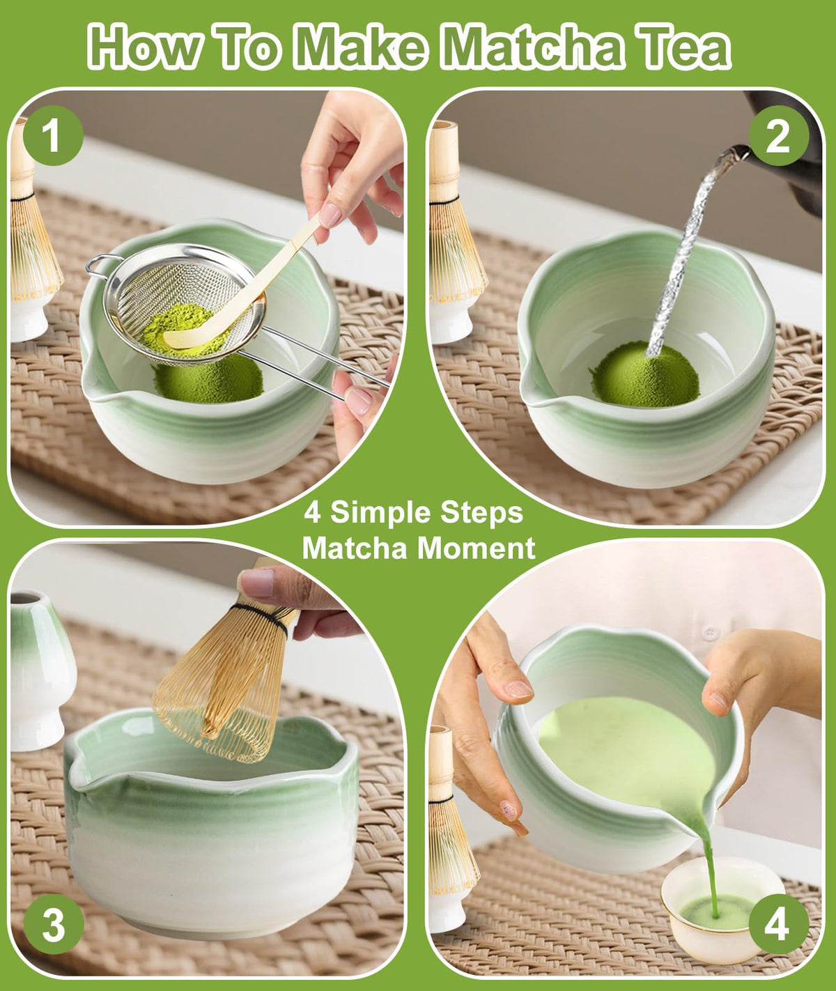 JBER Matcha Whisk Set bamboo scoop for precise measuring