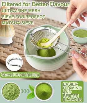 JBER Matcha Whisk Set stainless sifter for even powder distribution
