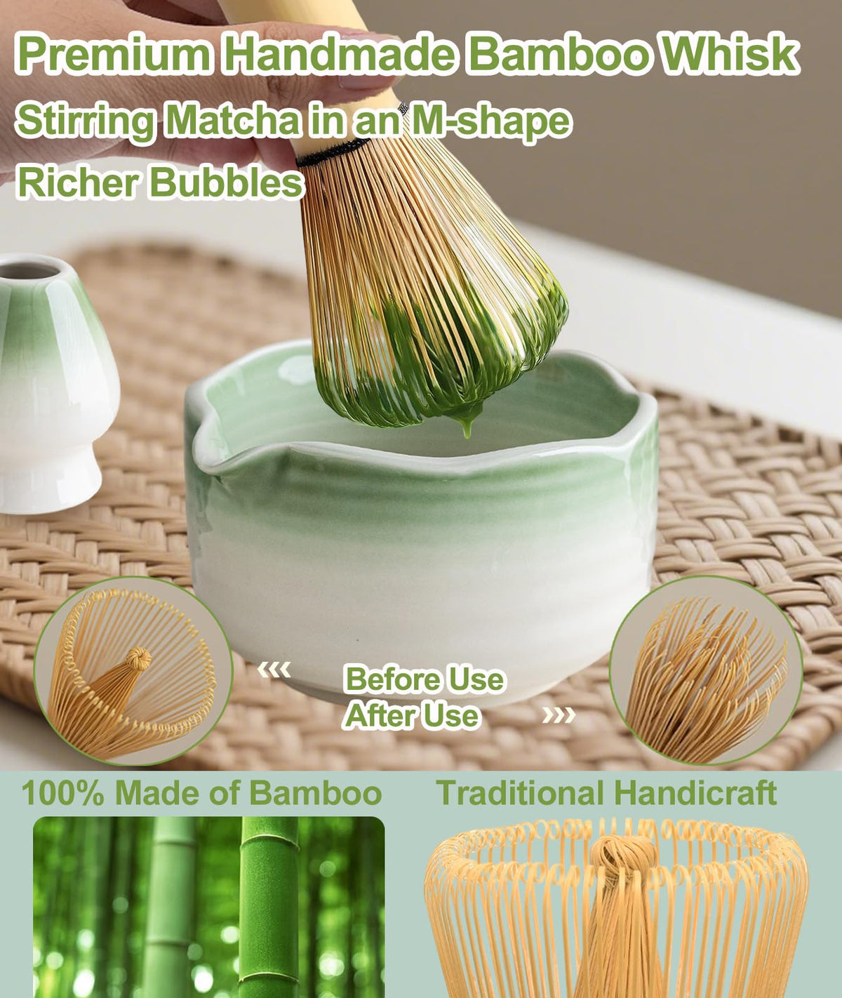 JBER Matcha Whisk Set whisk holder keeps tools organized
