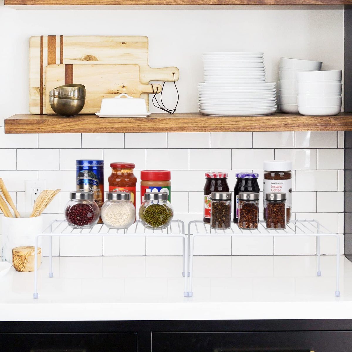 White JBESUHI unit stores cups and bottles neatly for quick access