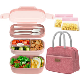 JBGOYON bento lunch box with three stackable containers for organized meals.