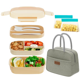 JBGOYON bento lunch box with 3 stackable containers for organized meals on the go.