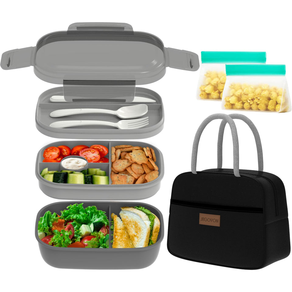 JBGOYON bento set with 3 stackable containers for organized meals.