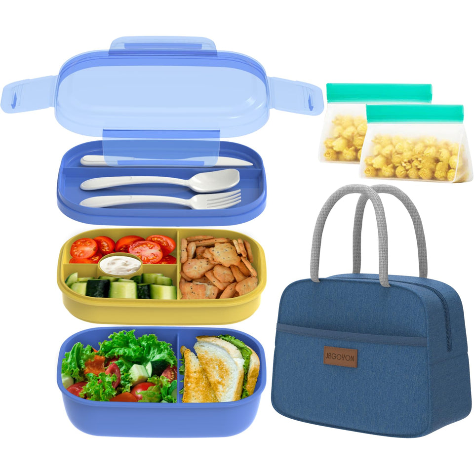 JBGOYON blue bento lunch box set fully assembled for organized meals