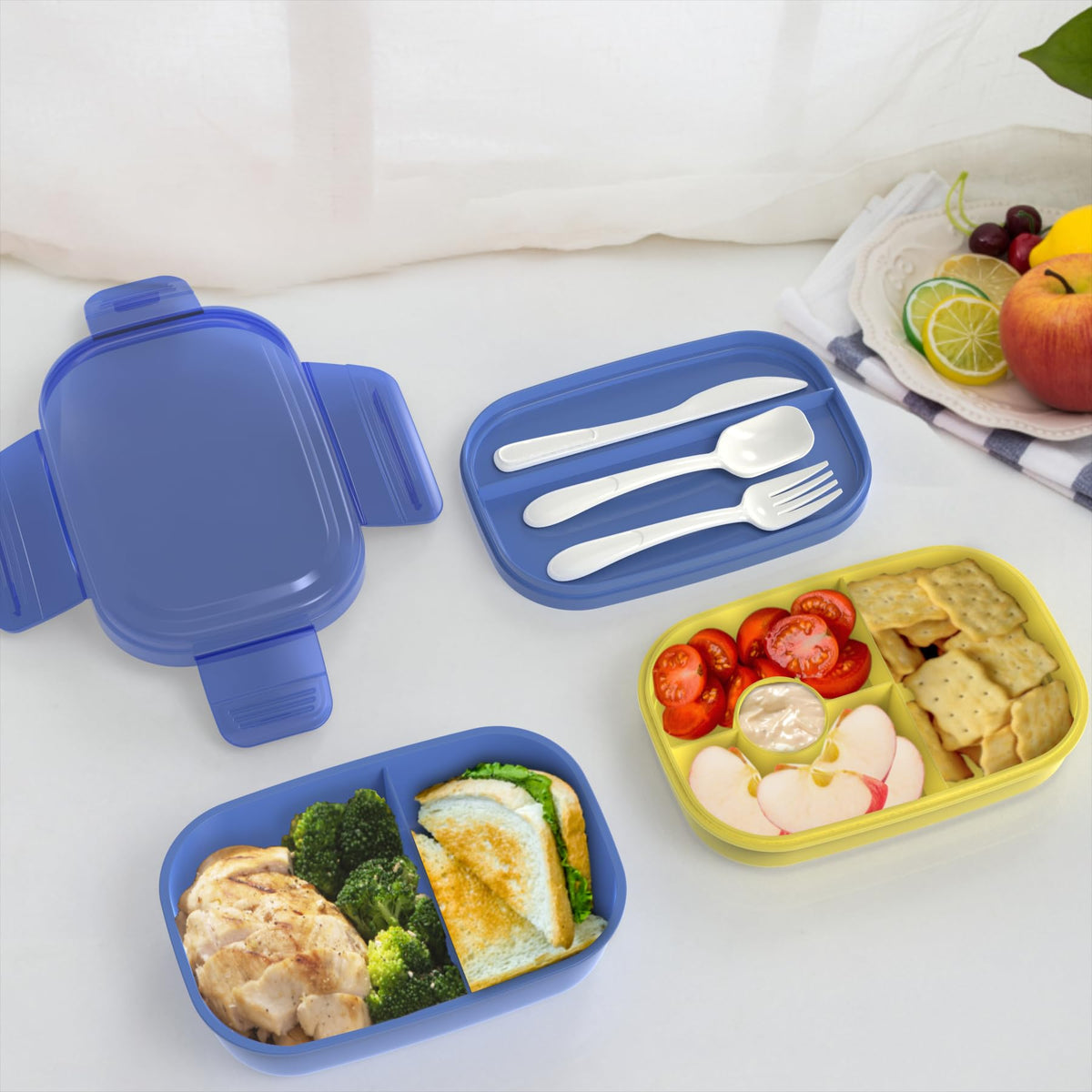 JBGOYON portable blue bento set for school, work, picnics, travel