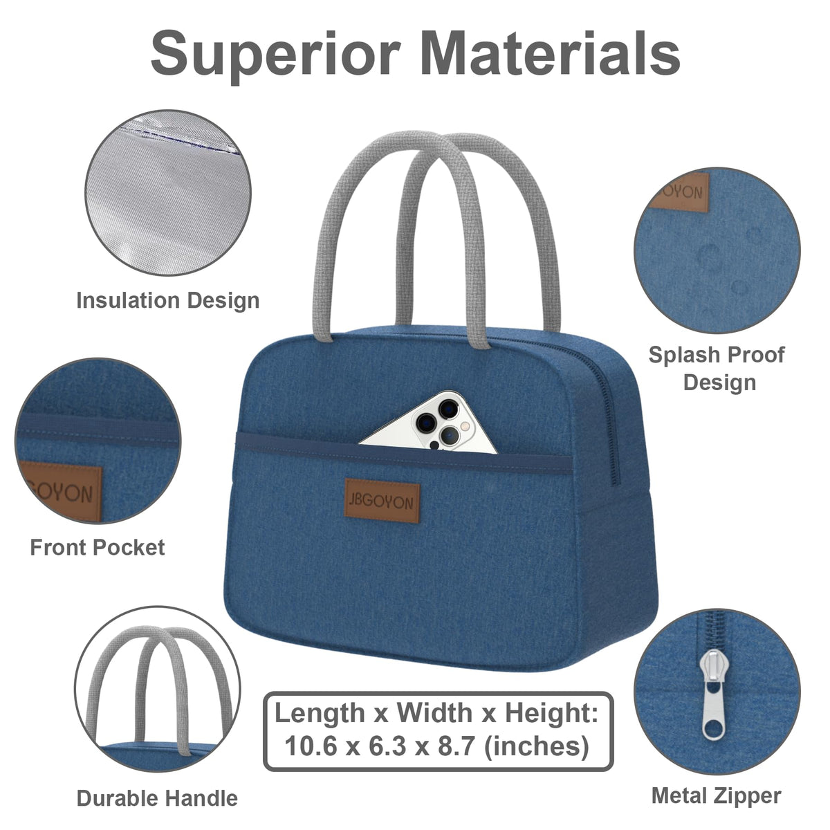 JBGOYON insulated lunch bag keeps food warm or cool for hours