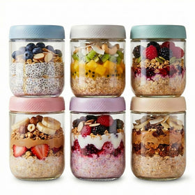 JBHO 6-pack overnight oats containers with 16oz jars for meal-prep convenience.