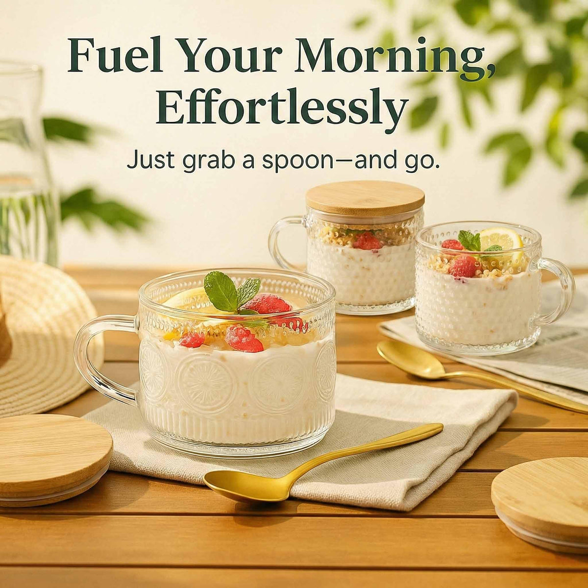 JBHO bamboo lids and spoons set for eco-friendly daily use