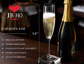 JBHO elegant flute design enhances bubbles and aromas in sparkling wine