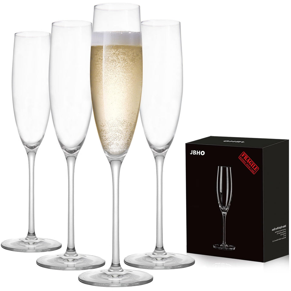 JBHO hand-blown champagne flutes show crystal clarity for toasts