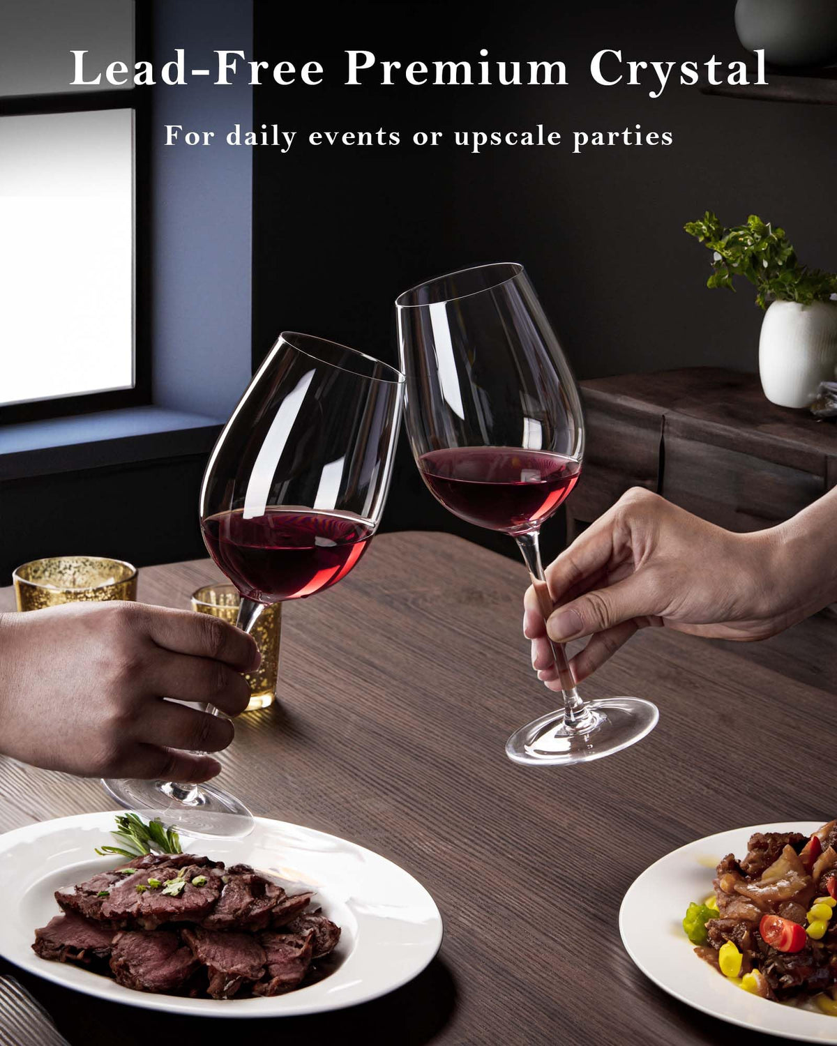 JBHO crystal-clear wine glass highlights color and aroma during tastings.