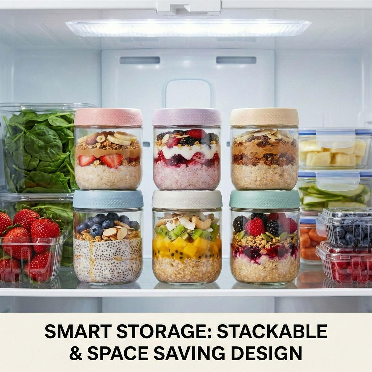 JBHO space-saving lids allow flat stacking and easy access.