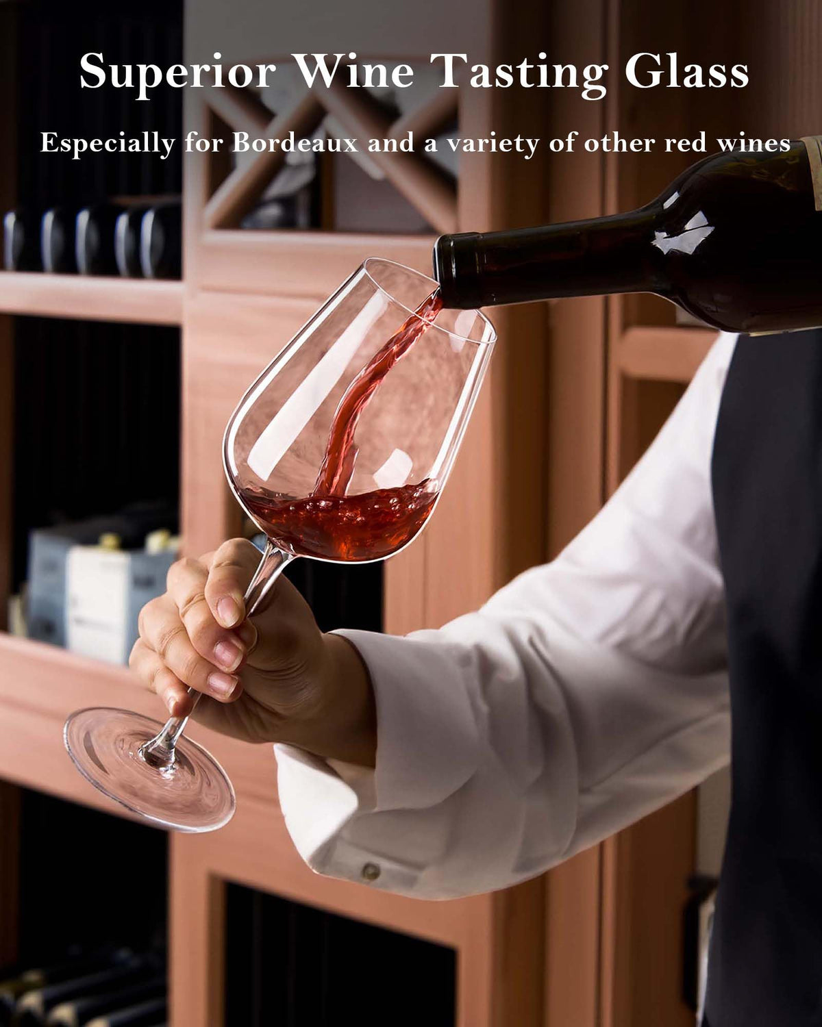 JBHO Bordeaux glass with slender stem for comfortable handling and elegant presentation.