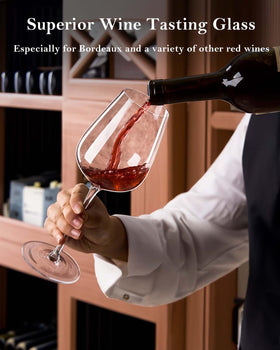 JBHO Bordeaux glass with slender stem for comfortable handling and elegant presentation.