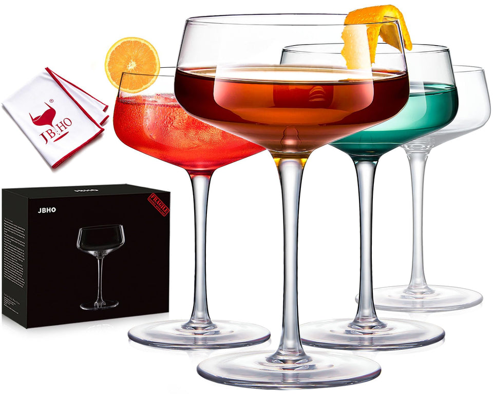 JBHO Martini Glasses crystal set of four, 10oz, for elegant cocktails.