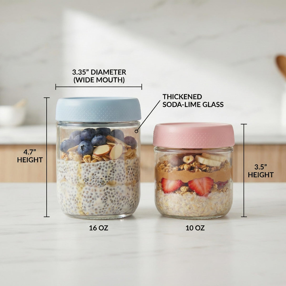 JBHO wide-mouth glass jars enable easy filling and thorough cleaning.