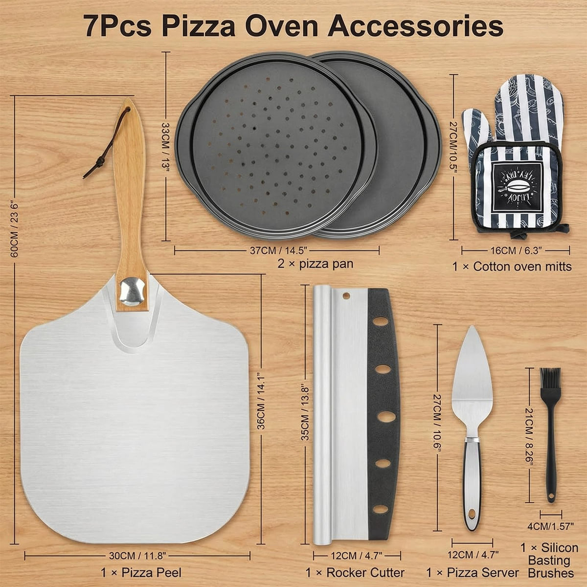 JCAEH silicone oil brush and cotton oven mitts for easy, safe handling.