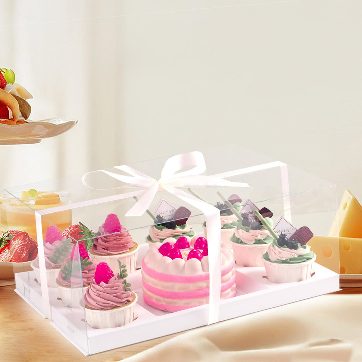 JCD clear cupcake box made from BPA-free PET plastic for safe handling.