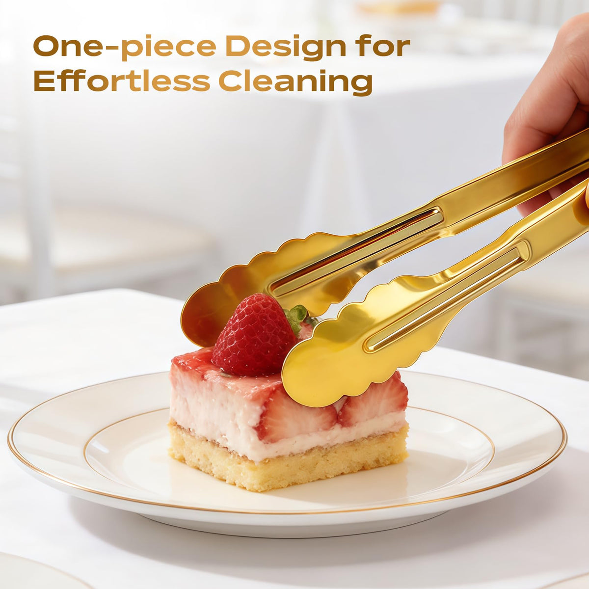 JCREN 6-pack gold serving tongs ideal for catering events.