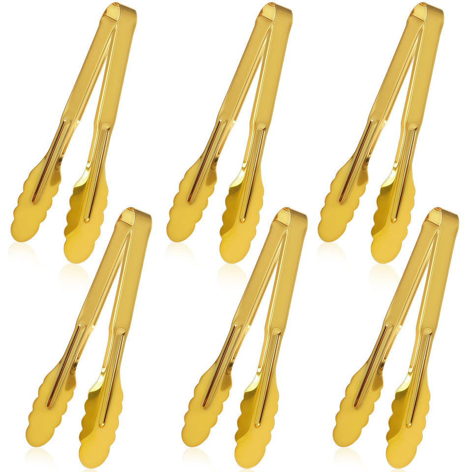 JCREN gold 9-inch serving tongs for precise, slip-free portions.